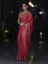 Banarasee Handloom Semi Silk Saree With Antique Zari Buta Design & Floral Border-Pink