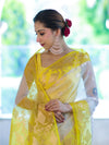 Banarasee Dual Color Organza Saree With Resham & Zari Work-Off White & Yellow