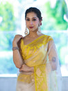 Banarasee Dual Color Organza Saree With Resham & Zari Work-Off White & Yellow