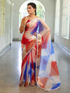 Banarasee Organza Saree With Zari Design Border & Lace-Multicolor