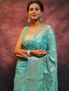 Banarasee Faux Georgette Saree With Sliver Zari & Resham Jaal Work-Sea Green
