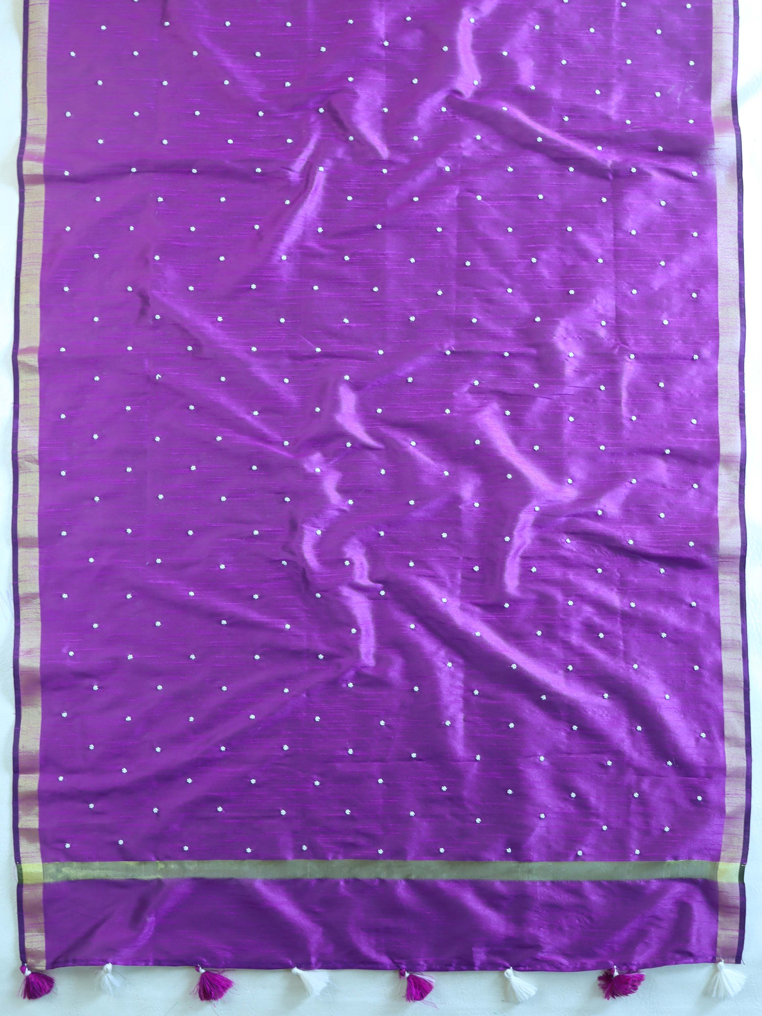 Banarasee Art Silk Dupatta With Hand-Embroidered Motifs-Purple