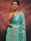 Banarasee Faux Georgette Saree With Sliver Zari & Resham Jaal Work-Sea Green