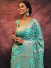 Banarasee Faux Georgette Saree With Sliver Zari & Resham Jaal Work-Sea Green