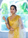 Banarasee Dual Color Organza Saree With Resham & Zari Work-Off White & Yellow