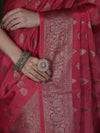 Banarasee Handloom Semi Silk Saree With Antique Zari Buta Design & Floral Border-Pink