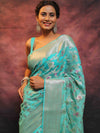 Banarasee Faux Georgette Saree With Sliver Zari & Resham Jaal Work-Sea Green