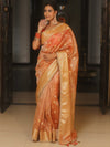 Banarasee Handwoven Crushed Tissue Saree Zari Border With Lace-Orange