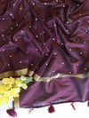 Banarasee Art Silk Dupatta With Hand-Embroidered Motifs-Violet
