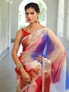 Banarasee Organza Saree With Zari Design Border & Lace-Multicolor