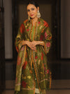 Banarasee Pure Chanderi Silk Zari Buti Salwar Kameez Fabric With Digital Print Dupatta Set-Green