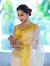 Banarasee Dual Color Organza Saree With Resham & Zari Work-Off White & Yellow