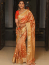 Banarasee Handwoven Crushed Tissue Saree Zari Border With Lace-Orange