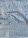 Banarasee Handloom Chanderi Digital Print Saree With Silver Zari Design-Blue