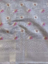 Banarasee Handloom Chanderi Digital Print Saree With Silver Zari Design-Grey