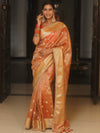 Banarasee Handwoven Crushed Tissue Saree Zari Border With Lace-Orange