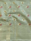 Banarasee Handloom Chanderi Digital Print Saree With Silver Zari Design-Pastel Green