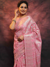 Banarasee Handloom Linen Silk Mix Zari Work Saree-Pink