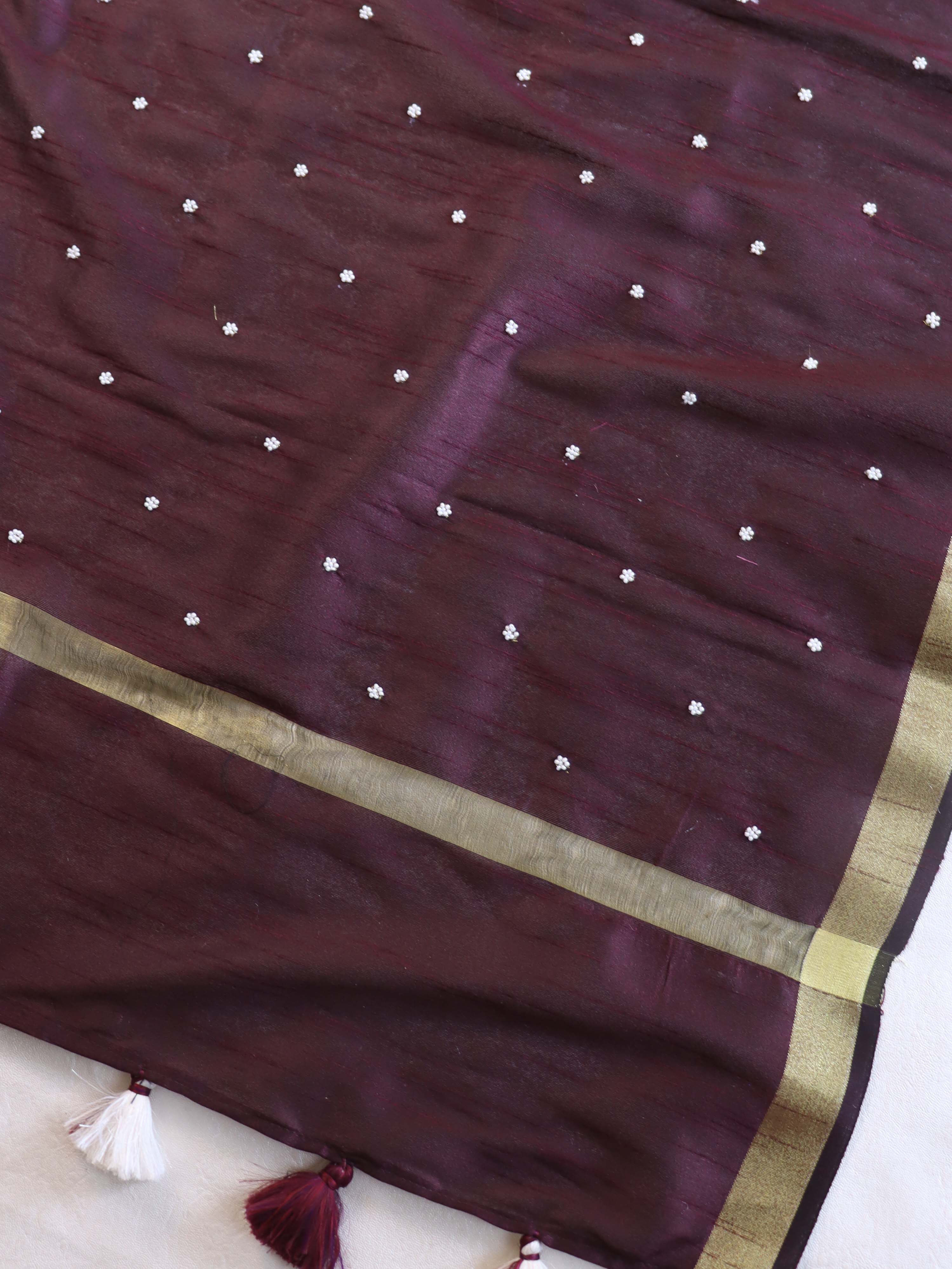 Banarasee Art Silk Dupatta With Hand-Embroidered Motifs-Violet