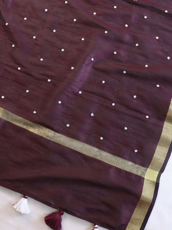 Banarasee Art Silk Dupatta With Hand-Embroidered Motifs-Violet