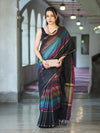 Banarasee Handloom Semi Silk Saree With Stripes Design-Multicolor