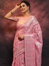 Banarasee Handloom Linen Silk Mix Zari Work Saree-Pink