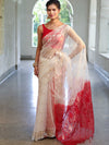 Banarasee Dual Color Organza Mix Saree With Zari Jaal Design-White & Red