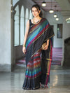 Banarasee Handloom Semi Silk Saree With Stripes Design-Multicolor