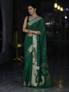 Banarasee Handloom Semi Silk Saree With Zari Buti Design & Floral Border-Green