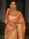 Banarasee Handwoven Crushed Tissue Saree Zari Border With Lace-Orange