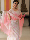 Banarasee Chanderi Cotton Zari Buti Salwar Kameez With Dupatta-White & Pink