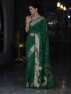 Banarasee Handloom Semi Silk Saree With Zari Buti Design & Floral Border-Green