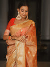 Banarasee Handwoven Crushed Tissue Saree Zari Border With Lace-Orange