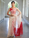 Banarasee Dual Color Organza Mix Saree With Zari Jaal Design-White & Red