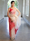 Banarasee Dual Color Organza Mix Saree With Zari Jaal Design-White & Red