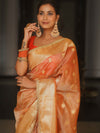 Banarasee Handwoven Crushed Tissue Saree Zari Border With Lace-Orange