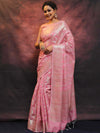 Banarasee Handloom Linen Silk Mix Zari Work Saree-Pink