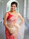 Banarasee Dual Color Organza Mix Saree With Zari Jaal Design-White & Red