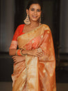 Banarasee Handwoven Crushed Tissue Saree Zari Border With Lace-Orange