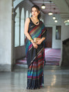 Banarasee Handloom Semi Silk Saree With Stripes Design-Multicolor