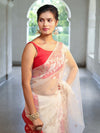 Banarasee Dual Color Organza Mix Saree With Zari Jaal Design-White & Red