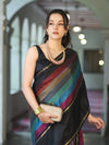 Banarasee Handloom Semi Silk Saree With Stripes Design-Multicolor