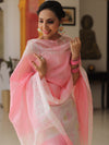 Banarasee Chanderi Cotton Zari Buti Salwar Kameez With Dupatta-White & Pink