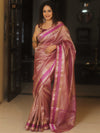 Banarasee Handwoven Plain Crushed Tissue Saree With Zari Border-Magenta