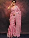 Banarasee Handloom Linen Silk Mix Zari Work Saree-Pink