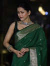 Banarasee Handloom Semi Silk Saree With Zari Buti Design & Floral Border-Green