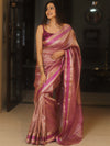 Banarasee Handwoven Plain Crushed Tissue Saree With Zari Border-Magenta