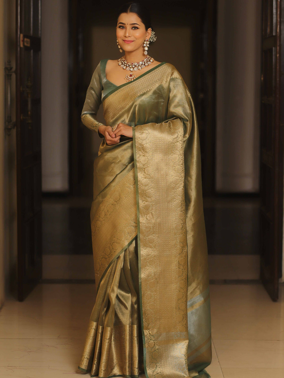 Green - Burdwan Tissue Zari Work Handloom Saree