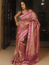 Banarasee Handwoven Plain Crushed Tissue Saree With Zari Border-Magenta