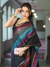 Banarasee Handloom Semi Silk Saree With Stripes Design-Multicolor